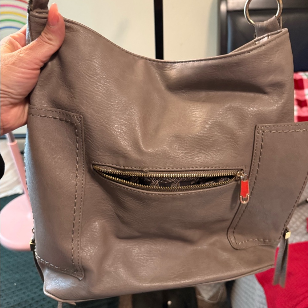 Gray Leather Shoulder Bag